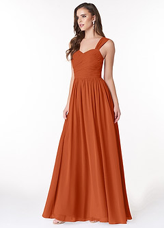 Azazie Zapheira Brautjungfernkleider A-Linie Gestreift Chiffon Kleid Gebranntes Orange image3
