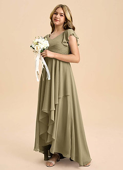 Azazie Caria Junior Moss Green A-Line Pleated Chiffon Dress image5