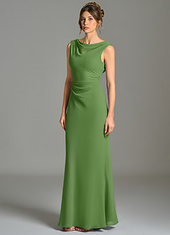 Azazie Kieryn Bridesmaid Dresses Basil Mermaid Pleated Chiffon Dress image3