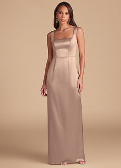 Azazie Flori Bridesmaid Dresses Taupe Sheath Side Slit Metallic Satin Dress image2