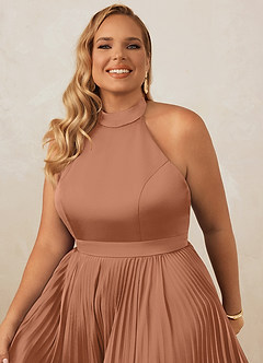 Christian Siriano Bridal for Azazie 1007 Bridesmaid Dresses Bronzer A-Line Pleated Stretch Satin Dress image14