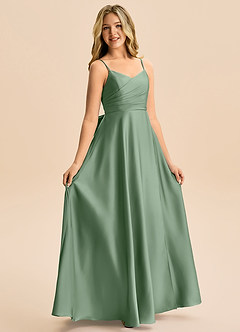 Azazie Rumi Junior Linia A Pofałdowany Satyna elastyczna Długość podłogi Młodsza druhna Sukienka image5