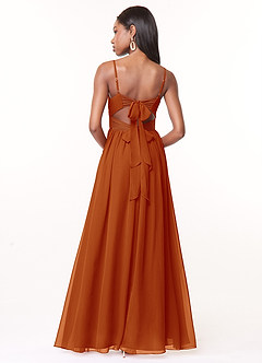Azazie Zeya Brautjungfernkleider A-Linie V-Hals Gefaltet Chiffon Kleid Paprika image3