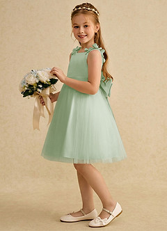 Azazie Lona Jurken voor bloemenmeisjes A-Lijn Jurk van Mat Satijn Boog Stoffige Salie Stoffige Salie image4