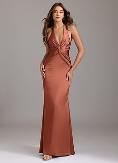 Azazie Valerie Robes de demoiselle d'honneur Robe Sirène en Satin extensible Plissée Argile image1