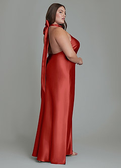 Azazie Velli Robes de demoiselle d'honneur Robe Fourreau en Satiné métallisé Col haut Rouille image8