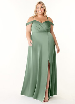 Azazie Ocean Brautjungfernkleider A-Linie V-Hals Gefaltet Stretch-Satin Kleid Matcha image6