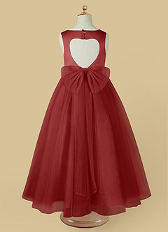 Azazie Muni Flower Girl Dresses Rust A-Line Bow Tulle Dress image3