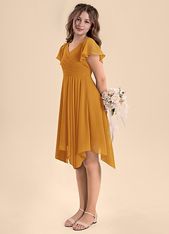 Azazie Janeaurelia Junior Butterscotch A-Line Pleated Chiffon Dress image5