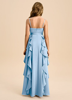 Azazie Peyton Junior Vestido de Azul Pálido de Satén Elástico de Corte en A con Plisado image3