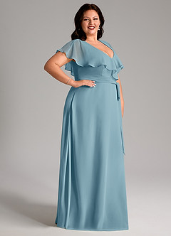 Azazie Lainey Bridesmaid Dresses Moody Blue A-Line with Pockets Chiffon Dress image12