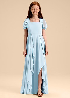 Azazie Priya Junior Sky Blue A-Line Blouson Chiffon Dress image3
