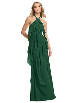 Azazie Velma Vestidos de damas de honor Vestido de Verde Oscuro de Gasa de Corte en A con Corte Lateral image3