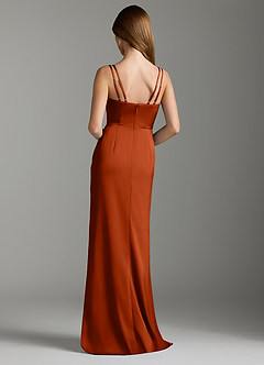 Azazie Leo Bridesmaid Dresses Paprika Sheath Pleated Stretch Satin Dress image2