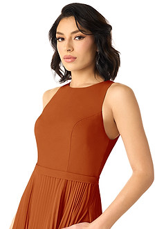 Azazie Lindie Bridesmaid Dresses Paprika A-Line Scoop Pleated Chiffon Dress image4