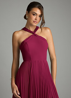 Azazie Afra At-home Try On Dresses Burgundy A-Line Pleated Chiffon Dress image5
