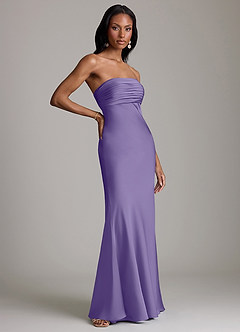 Azazie Saylor Vestidos de damas de honor Vestido de Tahití de Satén Elástico de Corte Sirena con Sin tirantes image4