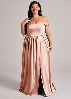 Azazie Calianna Vestidos de damas de honor Vestido de Oro Rosa de Satén Elástico de Corte en A Convertible con Vestidos sin tirantes image8