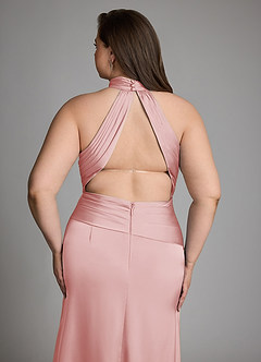 Azazie Gracelynn Robes de demoiselle d'honneur Robe Fourreau en Satin extensible Plissé Rose Poudré image15