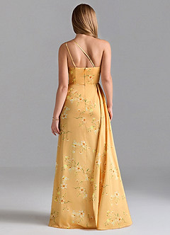 Azazie Maron Bridesmaid Dresses Golden Blooms A-Line One Shoulder Stretch Satin Dress image2