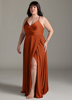Azazie Davis Vestidos de damas de honor Vestido de Naranja Quemada de Satén Elástico de Corte en A con Plisado image10