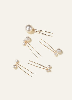 front Conjunto de 5 grampos de cabelo com pérolas em formato de cluster.