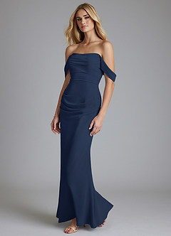 Azazie Luiza Bridesmaid Dresses Dark Navy Mermaid Off the Shoulder Chiffon Dress image1