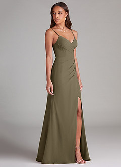 Azazie Maci Vestidos de damas de honor Vestido de Verde Sauce de Gasa de Corte Recto con Plisado image4