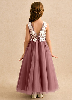 Azazie Mixie vestidos de niña de las flores Vestido de Rosa Del Desierto de Encaje de Corte Princesa image4