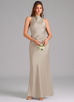 Azazie Evadne Bridesmaid Dresses Frost A-Line Pleated Stretch Satin Dress image6