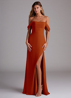 Azazie Saige Bridesmaid Dresses Paprika A-Line Off the Shoulder Chiffon Convertible Dress image1
