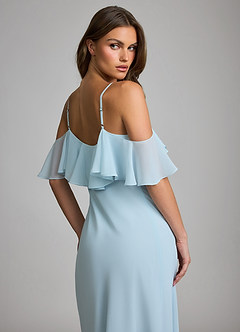 front Chiffon Midi Natkjole Med Off-Shoulder Og Flæseudskæring