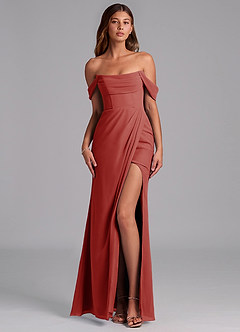 Azazie Johana Jurken voor bruidsmeisjes Converteerbaar Jurk van Chiffon met Zeemeermin Off the Shoulder Terracotta image1