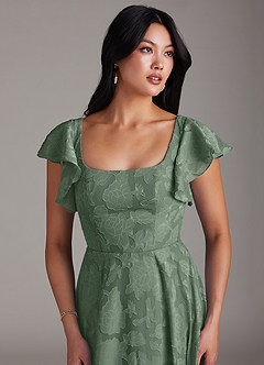 Azazie Bondi Brautjungfernkleider A-Linie Gestreift Blumen-Burnout Kleid Matcha image5