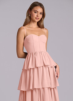 Azazie Faye Brautjungfernkleider A-Linie Herzausschnitt Chiffon Kleid Rosettenrosa image2