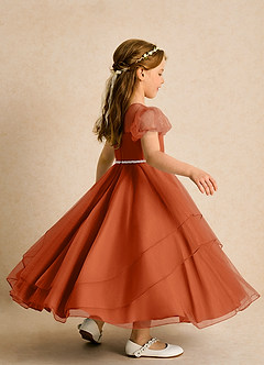 Azazie Duckie vestidos de niña de las flores Vestido de Naranja Quemada de Tul de Princesa con Plisado image2