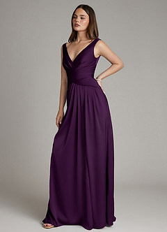 Azazie Pauline Bridesmaid Dresses Grape A-Line Pleated Stretch Satin Dress image7