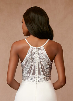 Azazie Minerva Wedding Dresses A-Line Sequins Stretch Crepe Tea-Length Dress image7