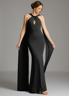 Azazie Sable 신부 들러리 드레스 인어 주름진 프리미엄 스트레치 저지 바닥 길이 드레스 image5