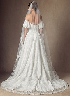 front Scalloped Edge Cathedral Veil with Floral Embroidery
