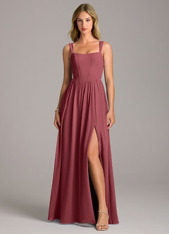 Azazie Rosaline Abiti da Damigella Abito A-Line in Chiffon Spacco Laterale Merlot image4