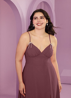 Barbie ♥ Azazie Bridesmaid Dresses Sangria A-Line with Pockets Chiffon Dress image11