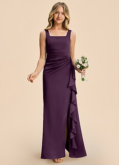 Azazie Adrienne Junior Plum Sheath Pleated Stretch Satin Dress image4