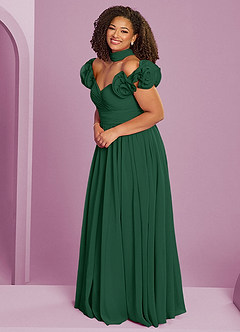 Barbie ♥ Azazie Jurken voor bruidsmeisjes Converteerbaar Jurk van Chiffon met A-Lijn Off the Shoulder Donkergroen image14