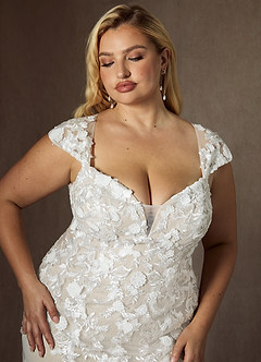 Azazie Salina Vestidos de novia Vestido de Blanco Diamante Champán de Tul de Corte Sirena con Corazón Lentejuelas image13