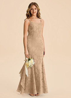 Azazie Lioren Junior Meerjungfrau-Linie Gestreift Blumen-Burnout Kleid Champagner image4