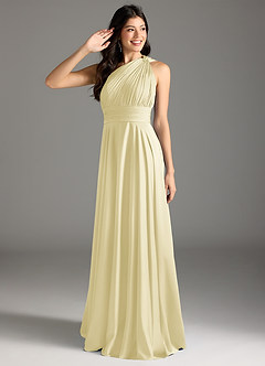Azazie Charlize Bridesmaid Dresses Lemon Sorbet A-Line One Shoulder Stretch Satin Dress image1