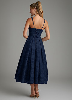 Azazie Isabella Bridesmaid Dresses Dark Navy A-Line Corset Floral Burnout Dress image7