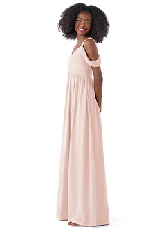 Azazie Lianne Junior Rose Petal A-Line Off the Shoulder Chiffon Dress image12