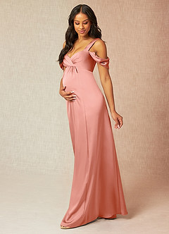 Azazie Rhea Maternity Bridesmaid Dresses A-Line Off-The-Shouler Pleated Stretch Satin Floor-Length Dress image3